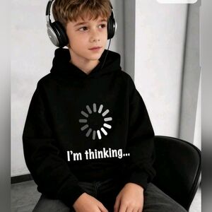 Kids Black Hoodie "I'm Thinking" Graphic Pullover